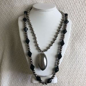 Metal Silver Black Colored Necklace Set of 2